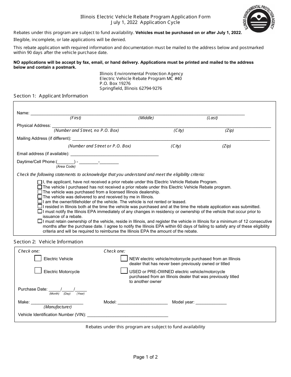 Form APC669 (IL532 3077) Illinois Electric Vehicle Rebate Program Application Form - Illinois, Page 1