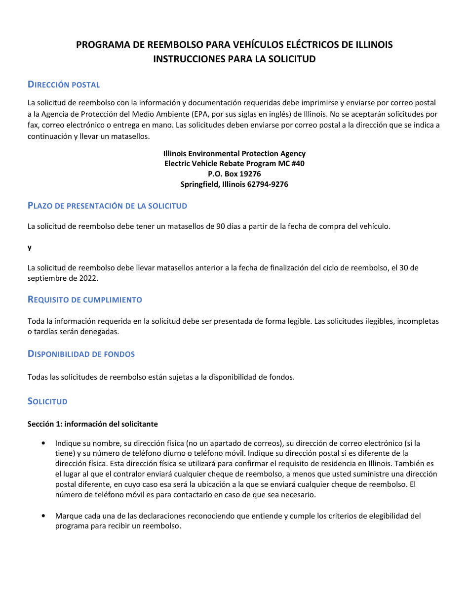 Formulario De Solicitud Del Programa De Reembolso Para Vehiculos Electricos De Illinois - Illinois (Spanish), Page 3