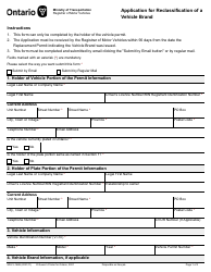 Form SR-LV-166E Application for Reclassification of a Vehicle Brand - Ontario, Canada