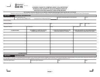 Document preview: Form DAS-95 Licensed Cigarette Stamping Agent (Csa) Reporting Schedule for Cigarette Sales in Pennsylvania of Non-participating Manufacturer (Npm) Brands - Pennsylvania
