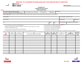 Document preview: Form REV-1032 Schedule D Cigarettes Sold Into Pa/Philadelphia - Pennsylvania