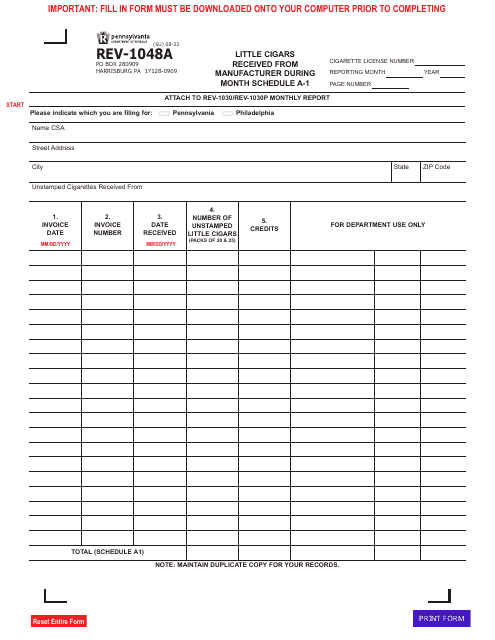 Form REV-1048A Schedule A-1  Printable Pdf