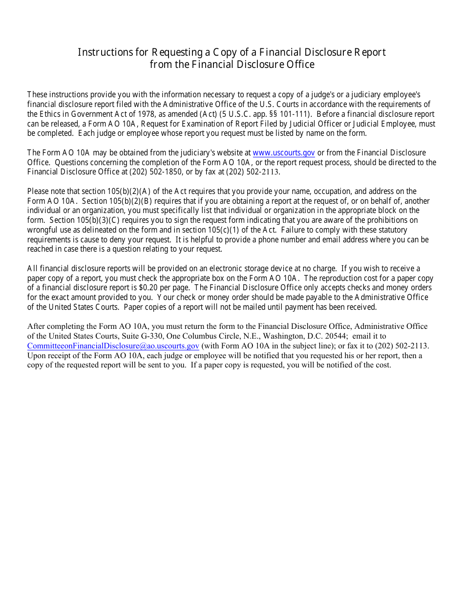 Form AO10A Request for Examination of Report Filed by a Judicial Officer or Judicial Employee, Page 2