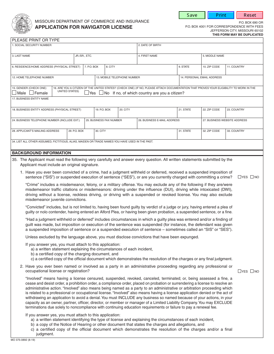 Form MO375-0892 - Fill Out, Sign Online And Download Fillable PDF ...