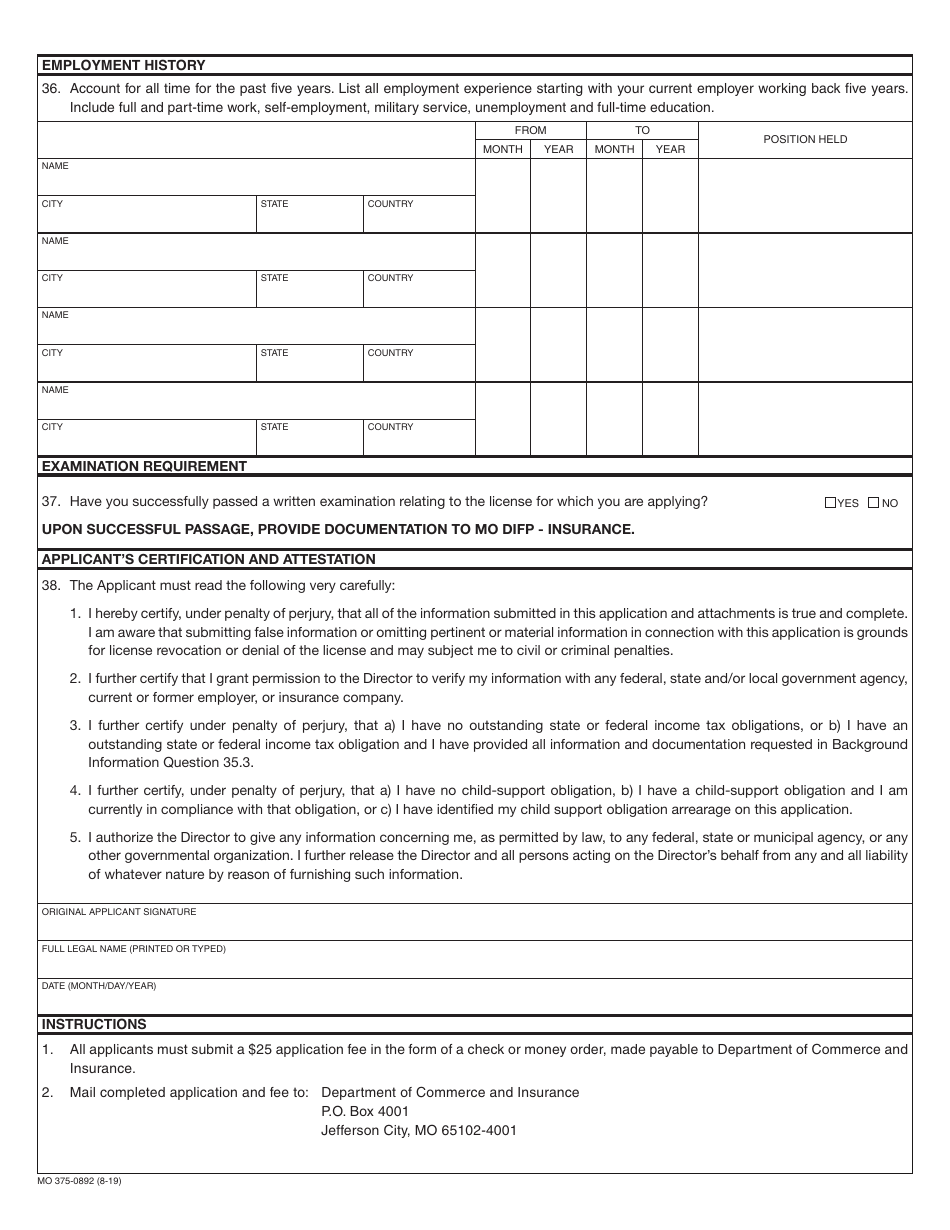 Form MO375-0892 Application for Navigator License - Missouri, Page 3