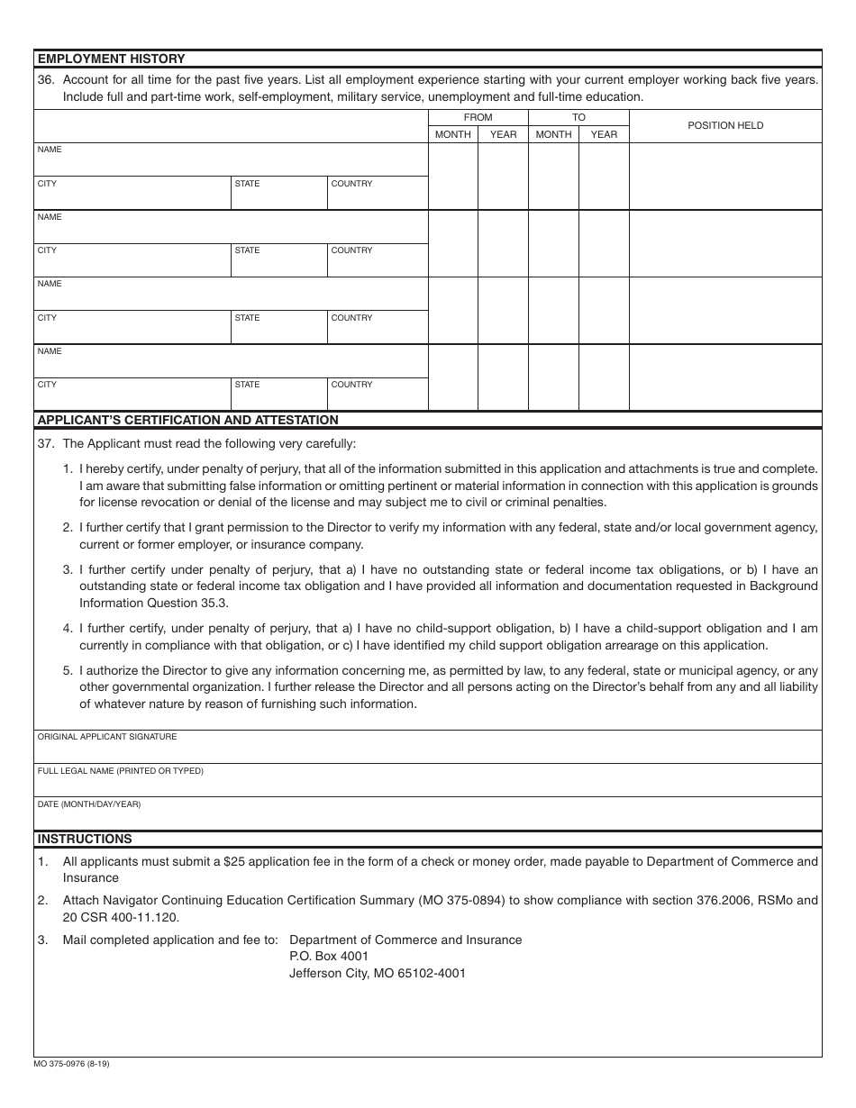 Form MO375-0976 Application for Navigator License Renewal - Missouri, Page 3