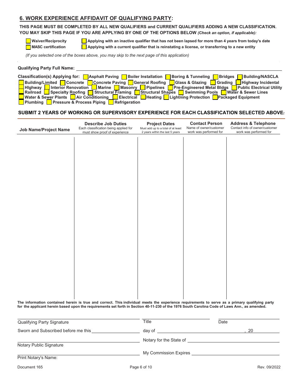 Form 165 Initial Application / Reinstatement Application - South Carolina, Page 6