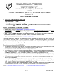Form 180 Revision Application for General &amp; Mechanical Contractors - South Carolina