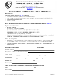 Form 176 General Contractor's Renewal Form - South Carolina, 2024