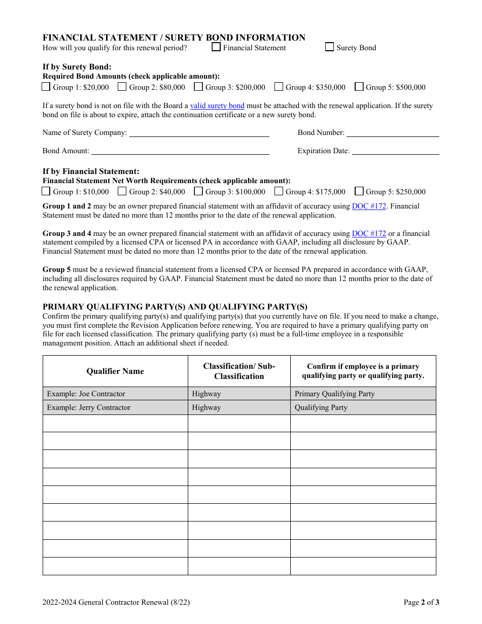 Form 176 General Contractors Renewal Form - South Carolina, Page 2