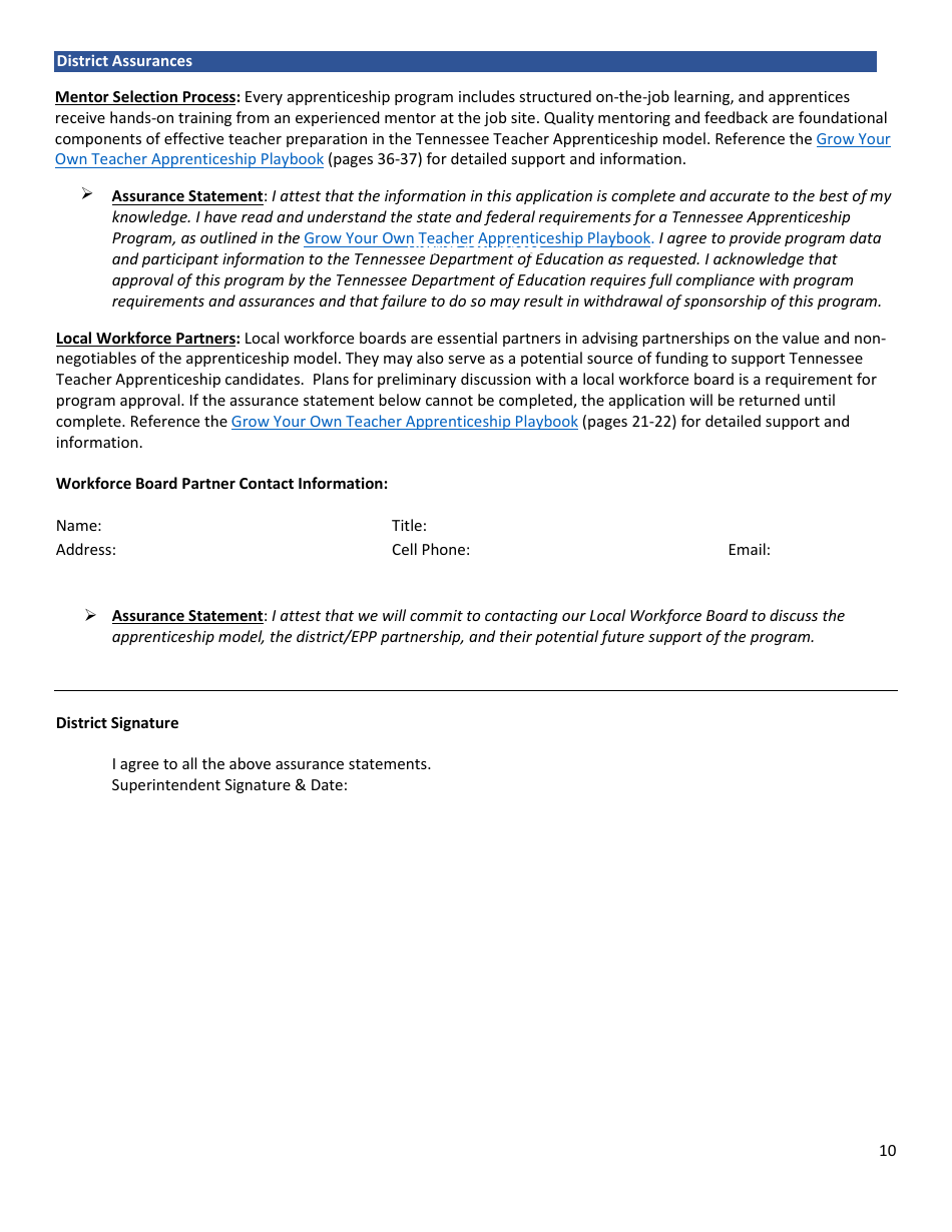 Tennessee Teacher Apprenticeship Application - Tennessee, Page 10