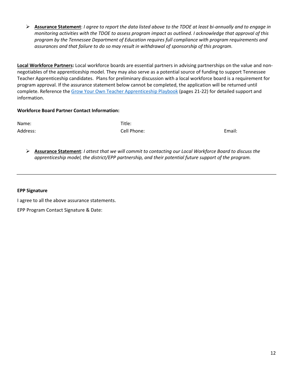 Tennessee Teacher Apprenticeship Application - Tennessee, Page 12