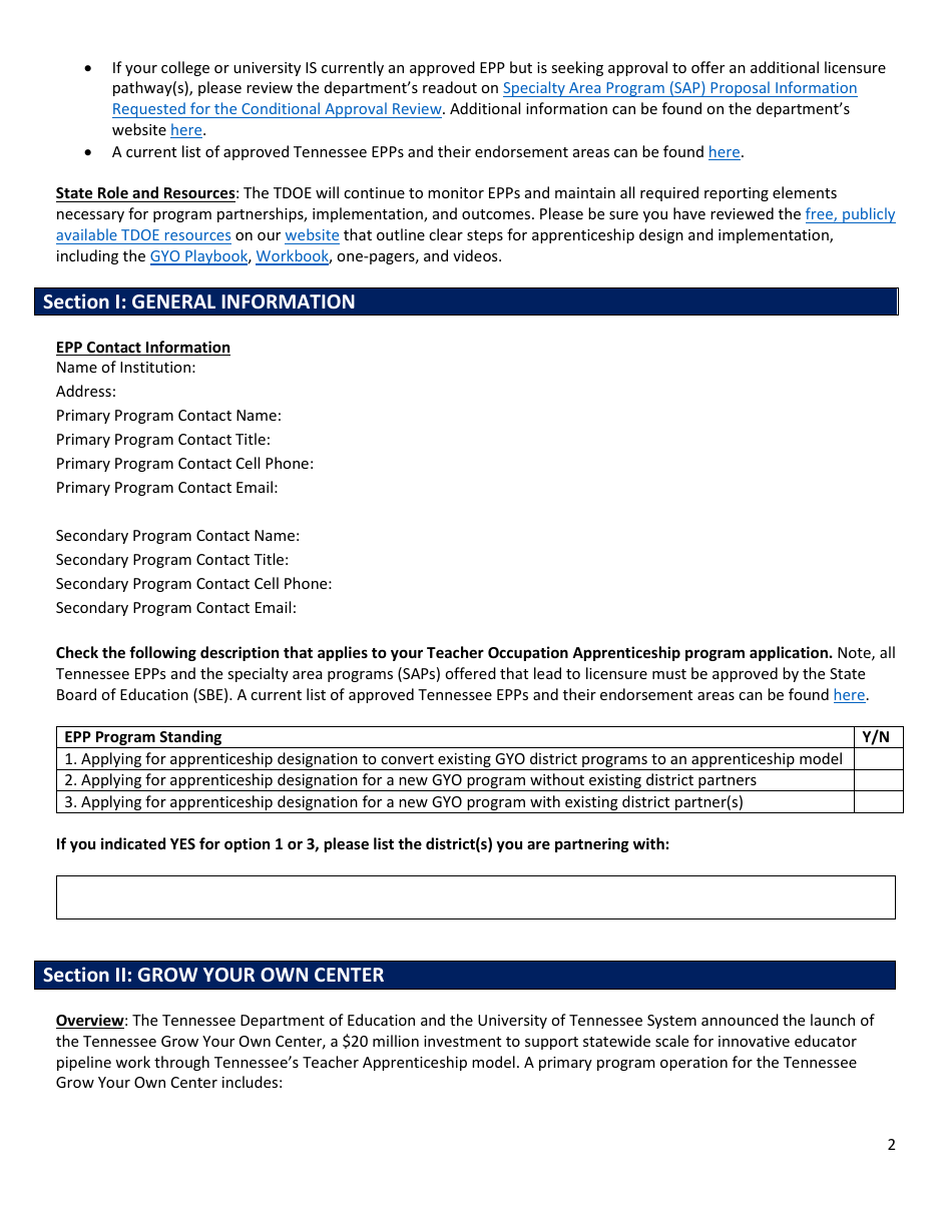 Tennessee Teacher Apprenticeship Application - Tennessee, Page 2