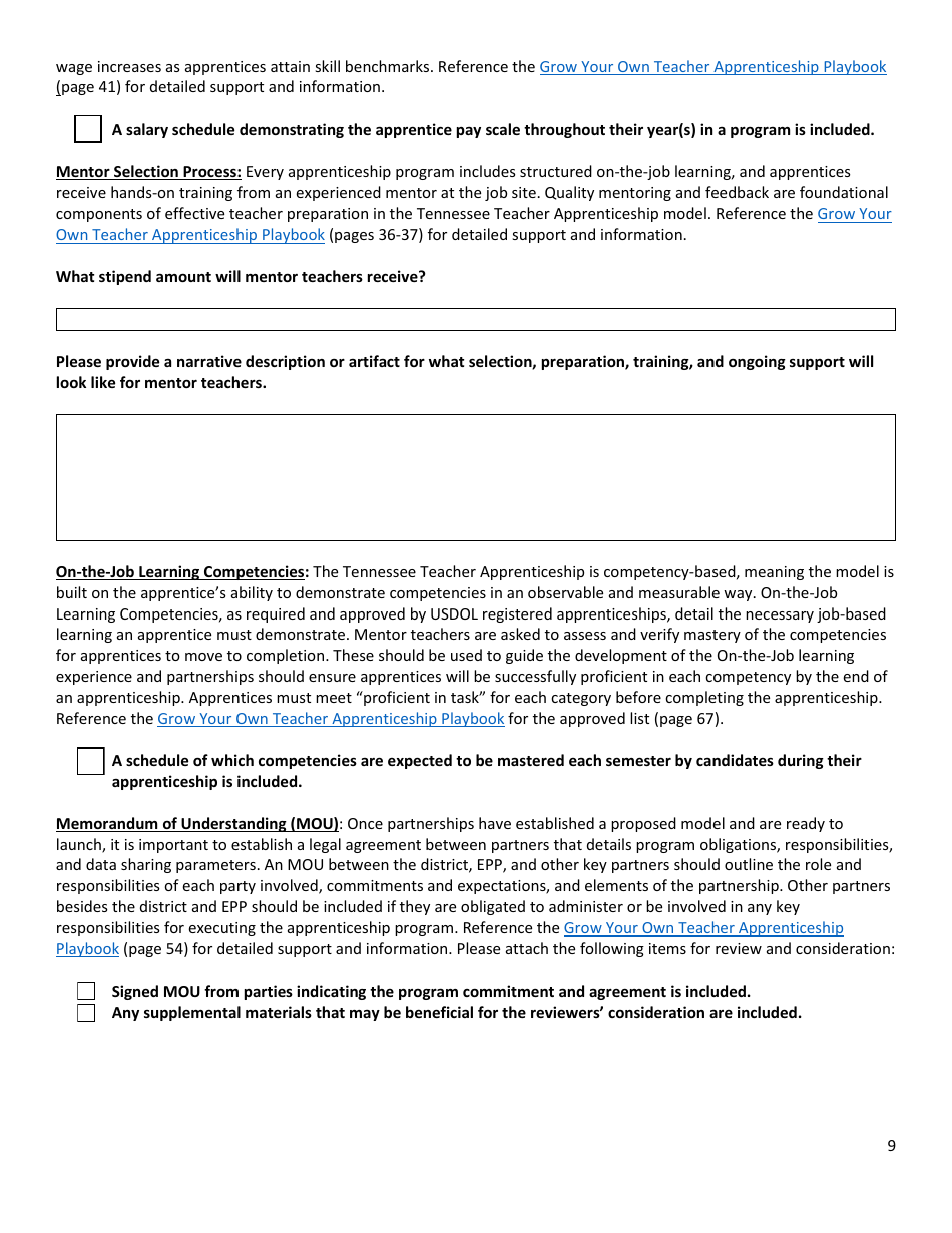 Tennessee Teacher Apprenticeship Application - Tennessee, Page 9