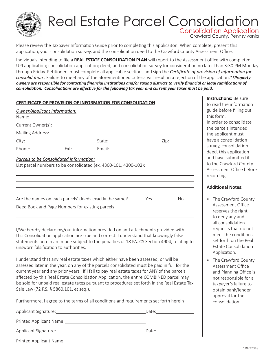 Crawford County, Pennsylvania Real Estate Parcel Consolidation