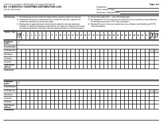 Document preview: Form STD981 Bu 13 Monthly Overtime Distribution Log - California