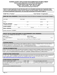 Document preview: Application for Examination or Employment - Warren County, New York