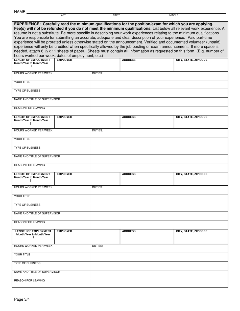 Application for Examination or Employment - Warren County, New York, Page 3