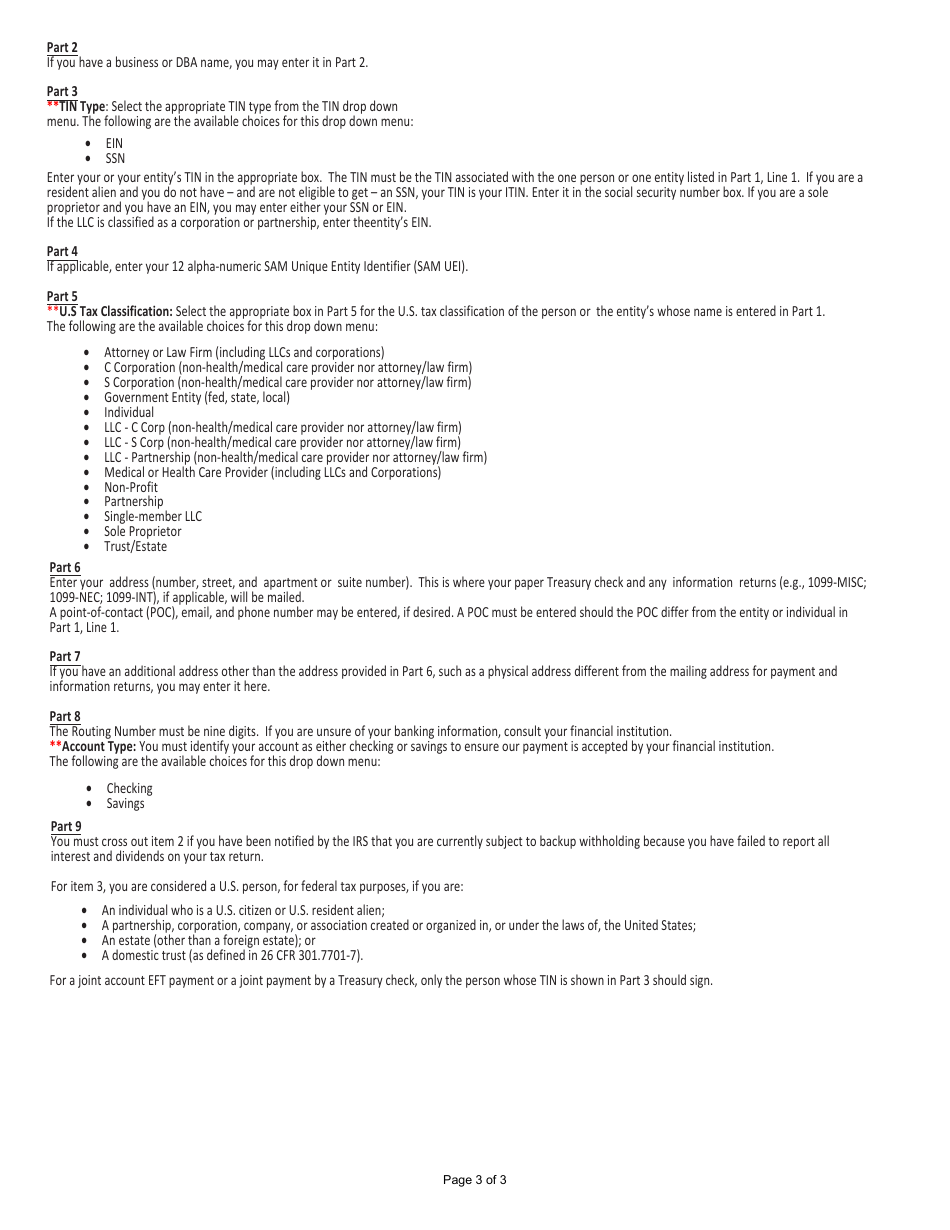 Form AO213 Request for Vendor Information and Tin Certification, Page 3
