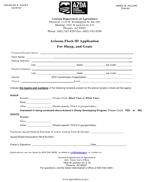 Arizona Arizona Flock Id Application for Sheep, and Goats Download