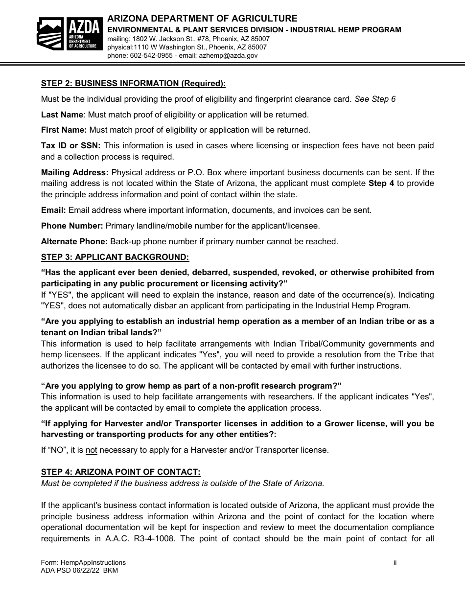 Instructions for New Applicant - Industrial Hemp Program - Arizona, Page 2