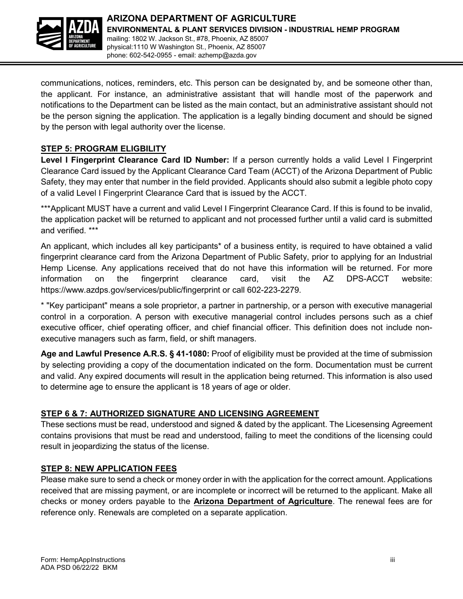 Instructions for New Applicant - Industrial Hemp Program - Arizona, Page 3