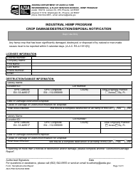 Document preview: Crop Damage/Destruction/Disposal Notification - Industrial Hemp Program - Arizona