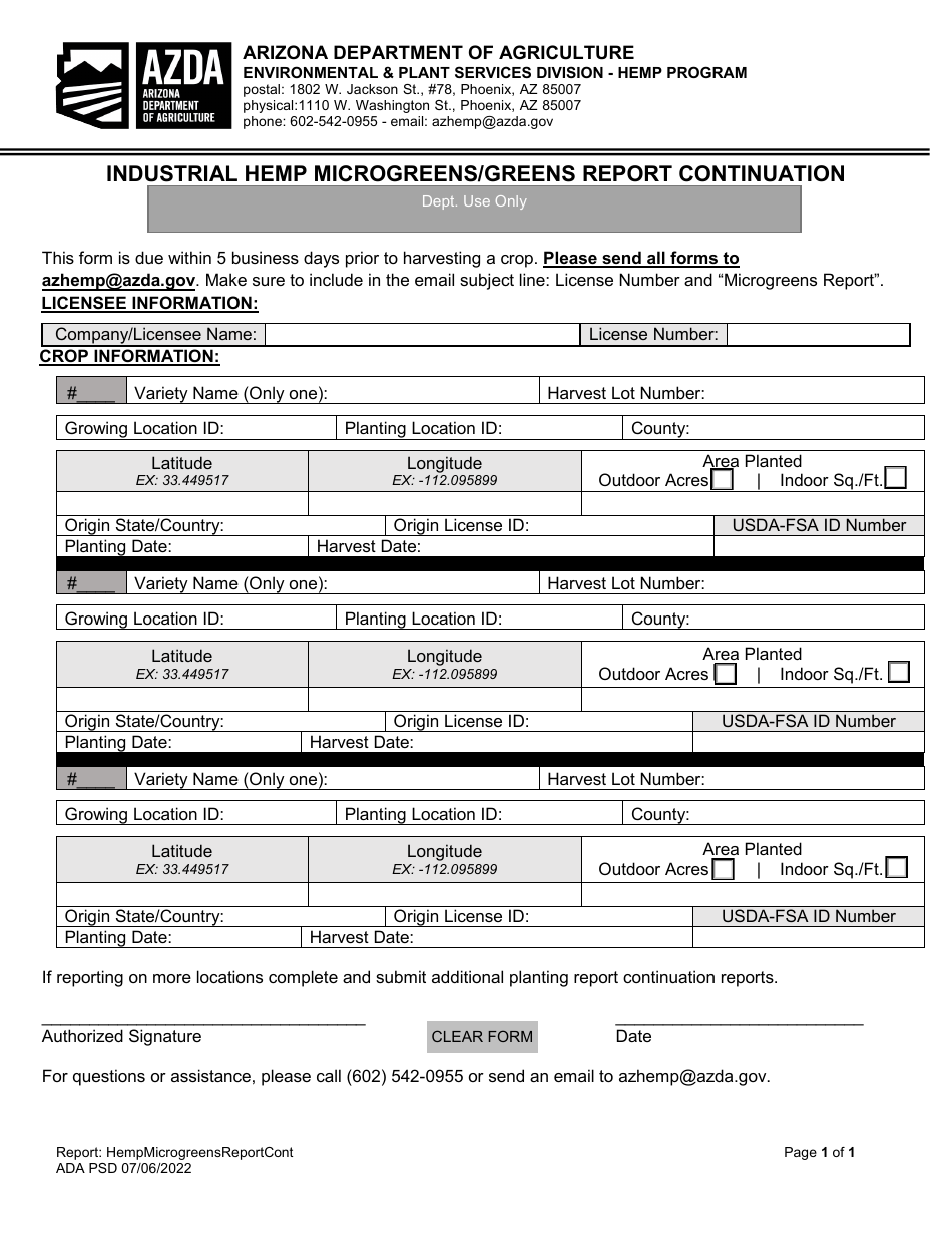 Industrial Hemp Microgreens / Greens Report Continuation - Arizona, Page 1