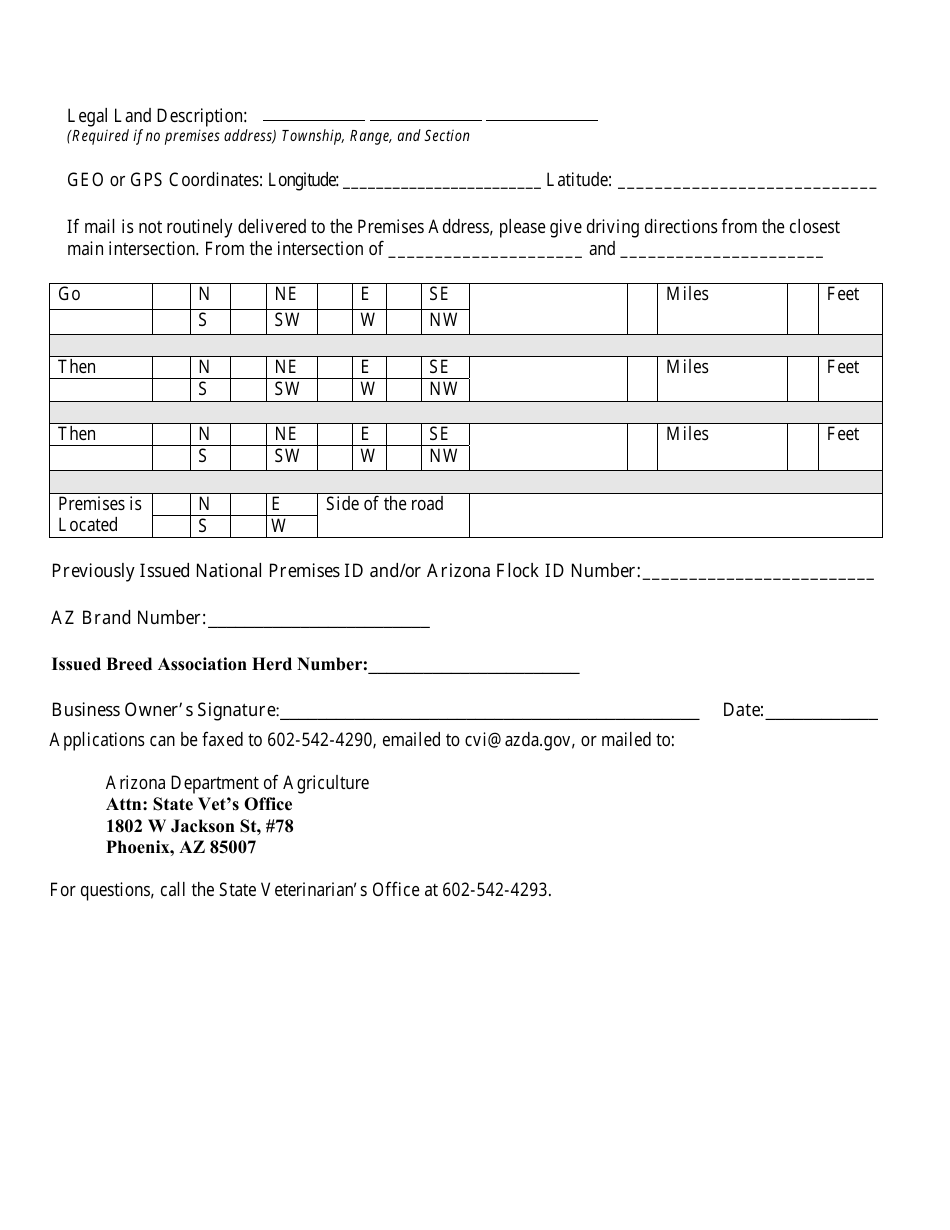 National Premises Id Application Usda Animal Disease Traceability Registration for Bison, Cattle, Goats, Poultry, Sheep, and Swine - Arizona, Page 2