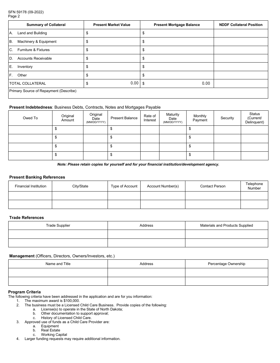 Form SFN59178 North Dakota Development Fund Child Care Loan Program Application - North Dakota, Page 2