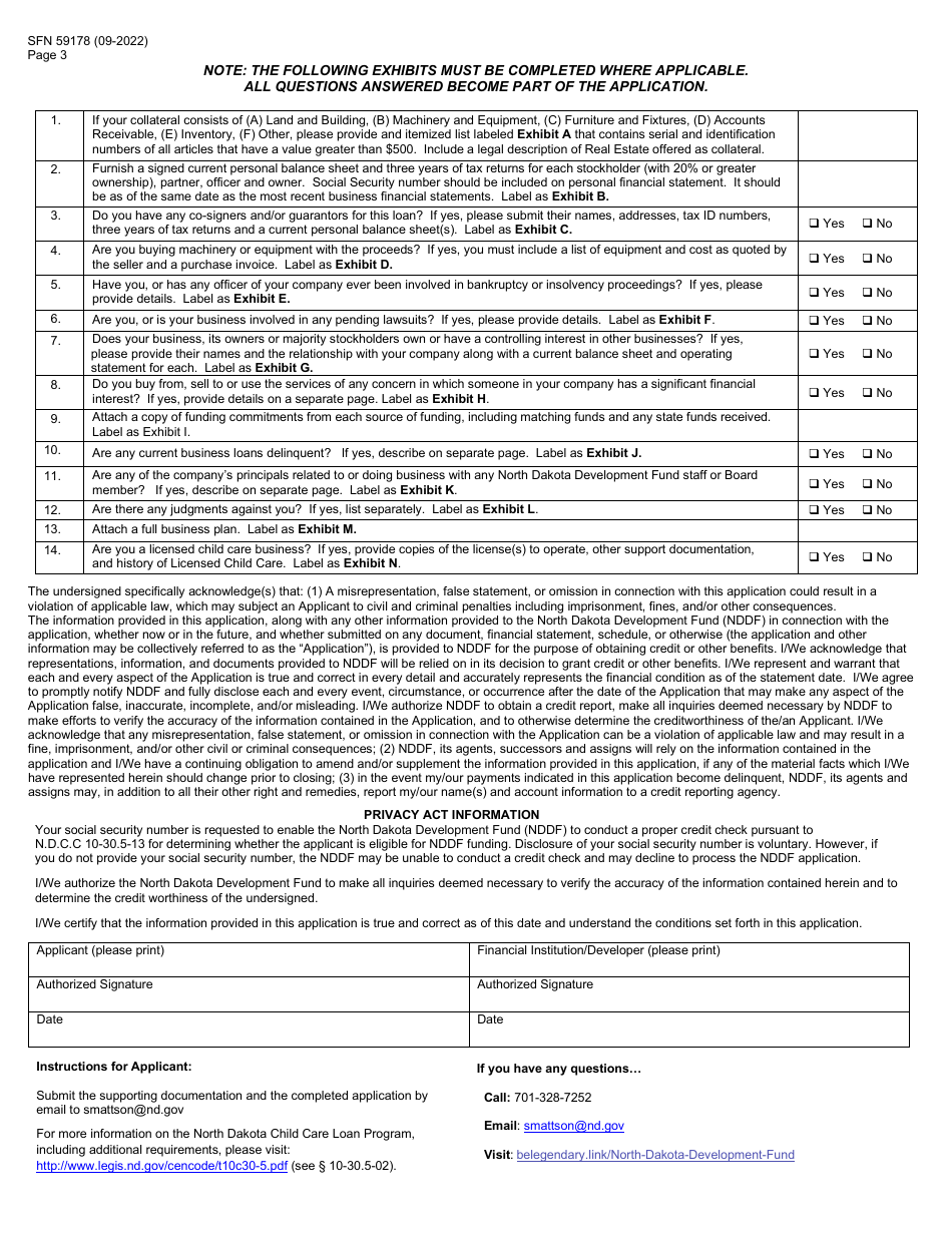 Form SFN59178 North Dakota Development Fund Child Care Loan Program Application - North Dakota, Page 3