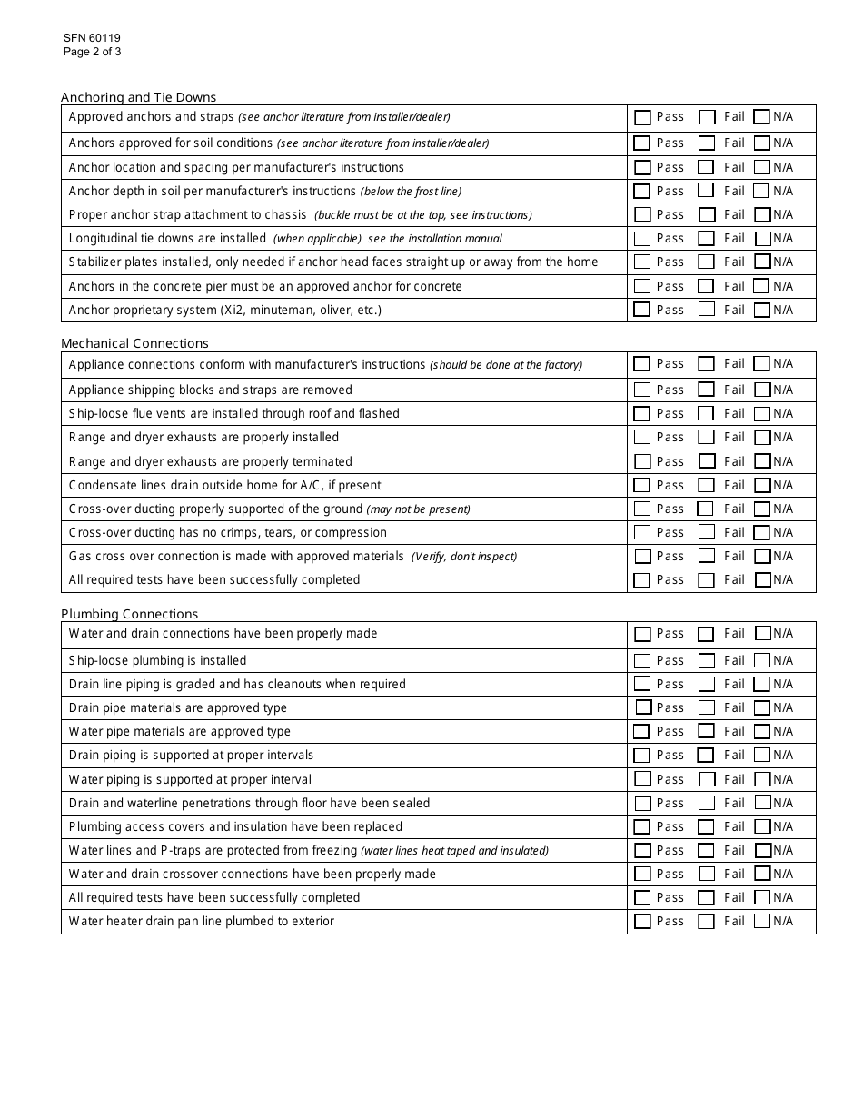 Form SFN60119 Manufactured Home Installation Inspection Checklist - North Dakota, Page 2