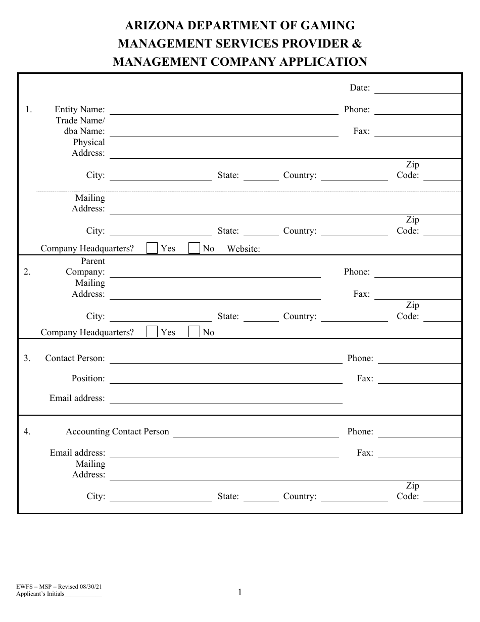Management Services Provider  Management Company Application - Arizona, Page 4