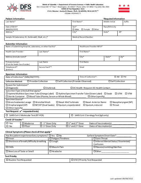 Covid-19 Test Requisition Form - Washington, D.C.