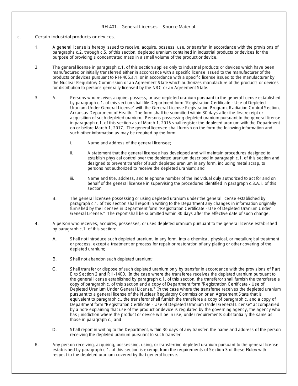RC Form 513 Registration Certificate - Use of Depleted Uranium Under General License - Arkansas, Page 2