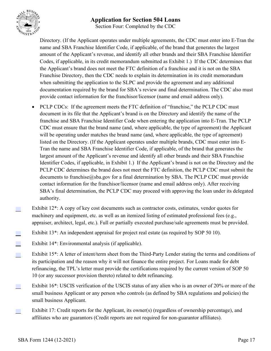SBA Form 1244 Application for Section 504 Loans, Page 17