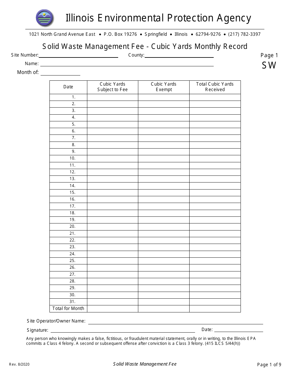Form IL532 2049 (LPC448) Solid Waste Management Fee Forms - Illinois, Page 1