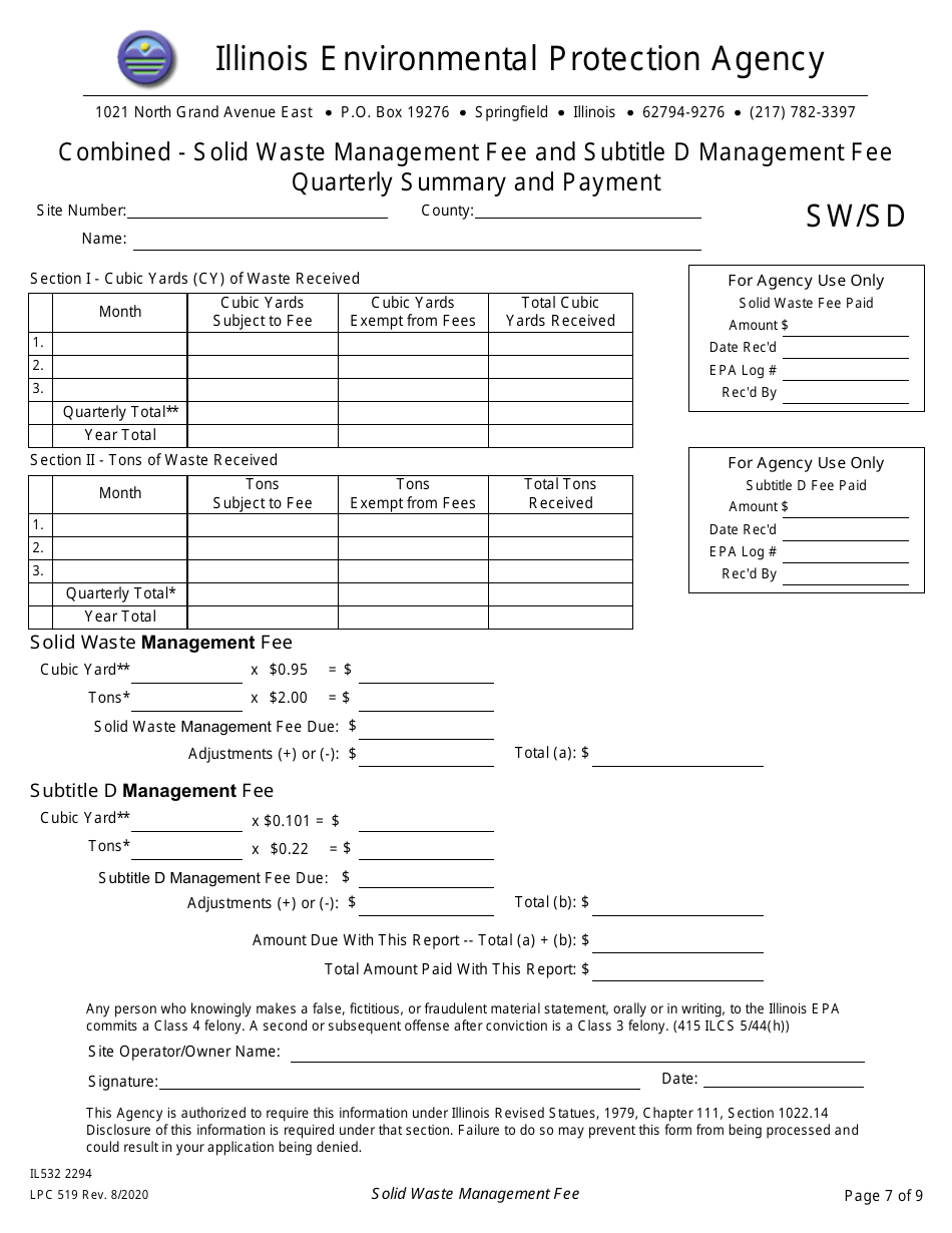 Form IL532 2049 (LPC448) Solid Waste Management Fee Forms - Illinois, Page 7