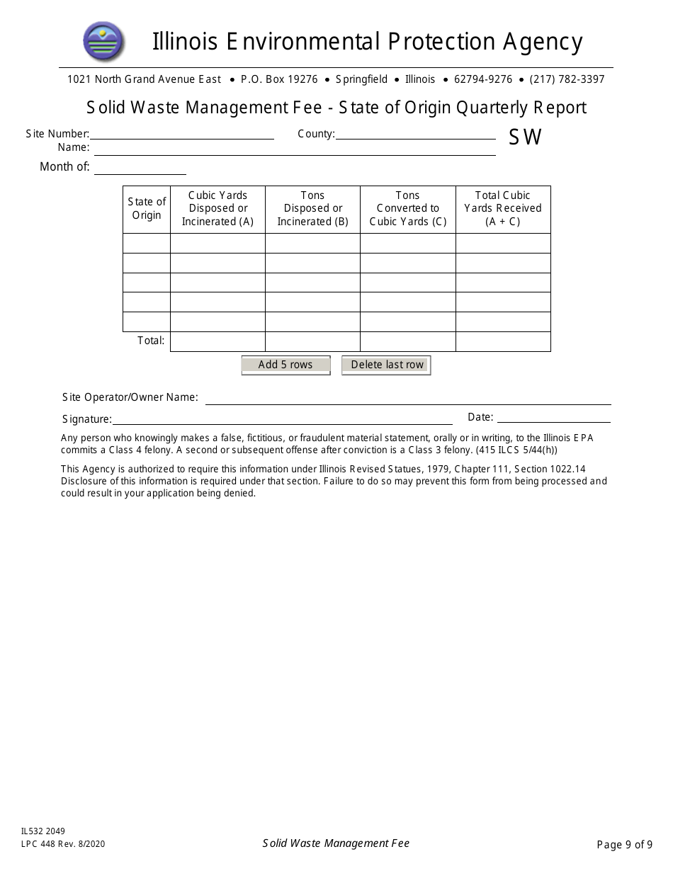 Form IL532 2049 (LPC448) Solid Waste Management Fee Forms - Illinois, Page 9