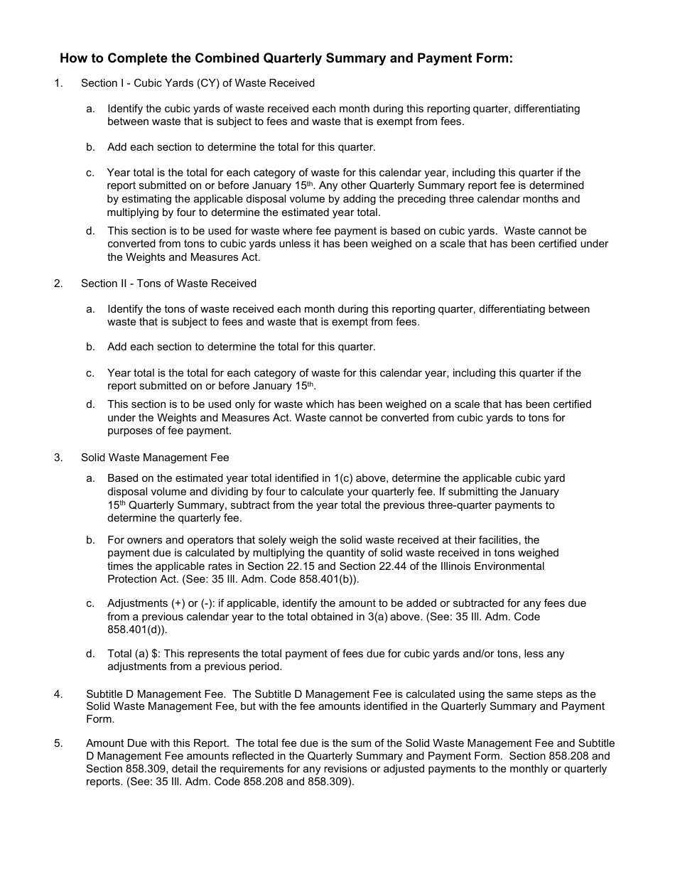 Instructions for Form SW Solid Waste Management Fees Forms - Illinois, Page 4