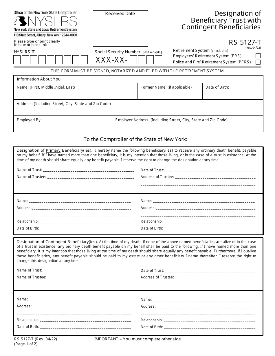 Form RS5127T Download Fillable PDF or Fill Online Designation of Beneficiary Trust With
