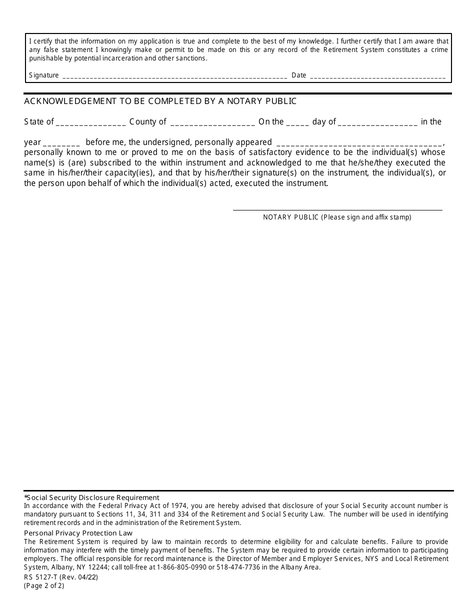 Form RS5127-T Designation of Beneficiary Trust With Contingent Beneficiaries - New York, Page 2