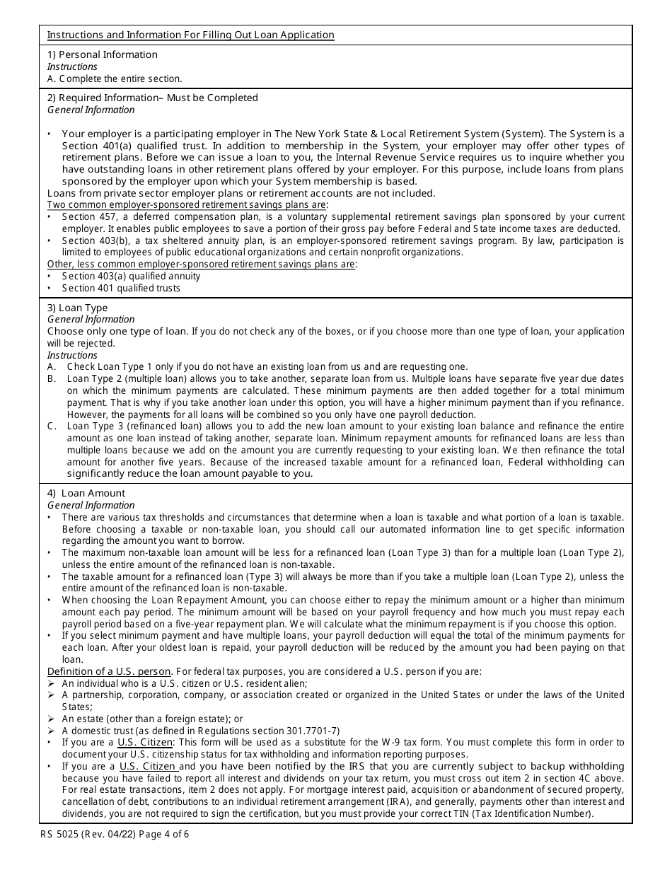 Form RS5025 Tiers 1  2 Loan Application - New York, Page 4