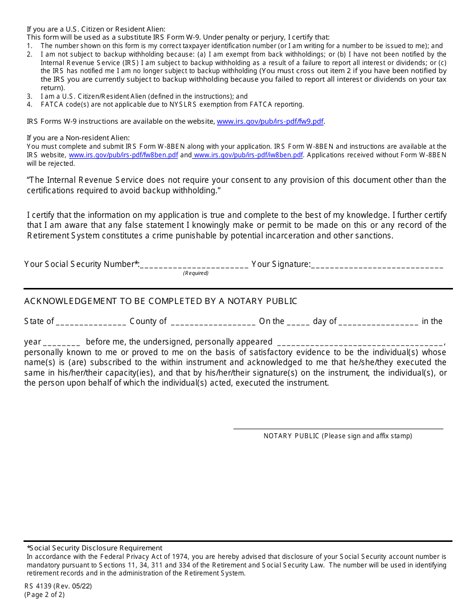 Form RS4139 Affidavit for Benefit Payment (1310.4) - New York, Page 2