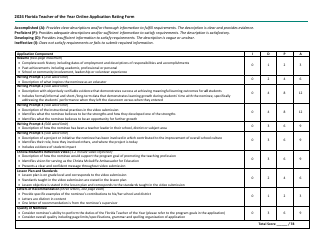 Document preview: Florida Teacher of the Year Online Application Rating Form - Florida