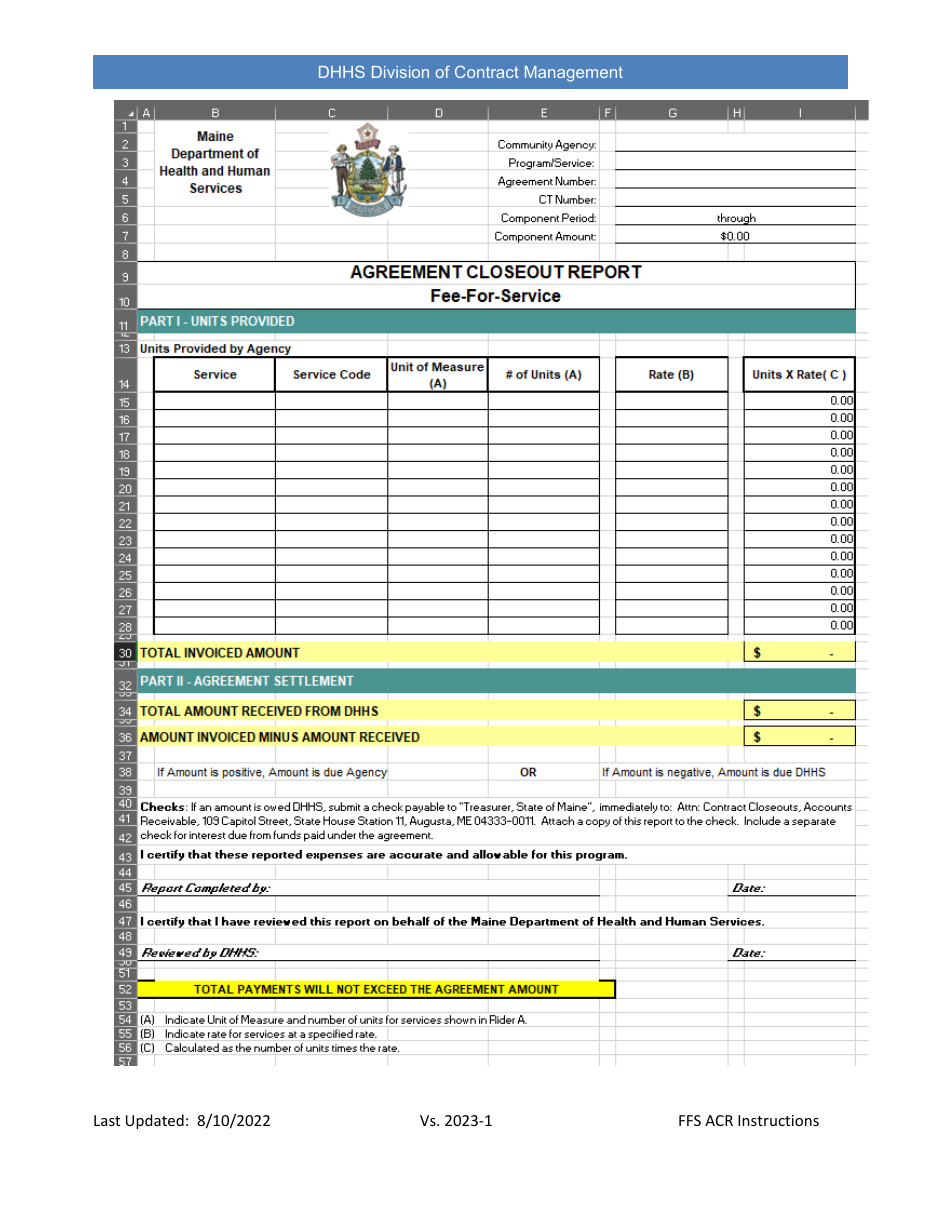Instructions for Agreement Closeout Report - Fee-For-Service - Maine, Page 3