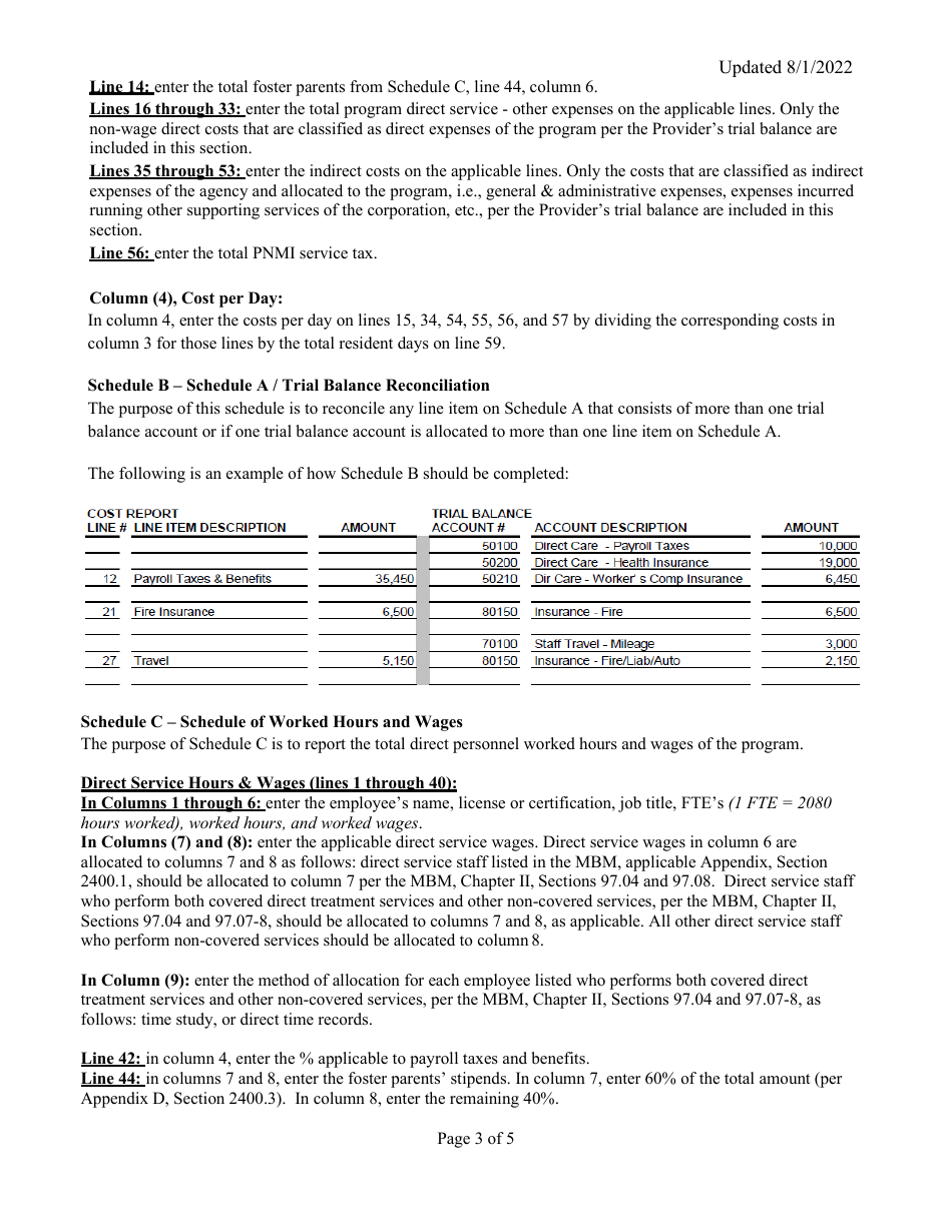 Instructions for Mainecare Cost Report for Appendix B  D Private Non-medical Institutions (Pnmi) - Maine, Page 3
