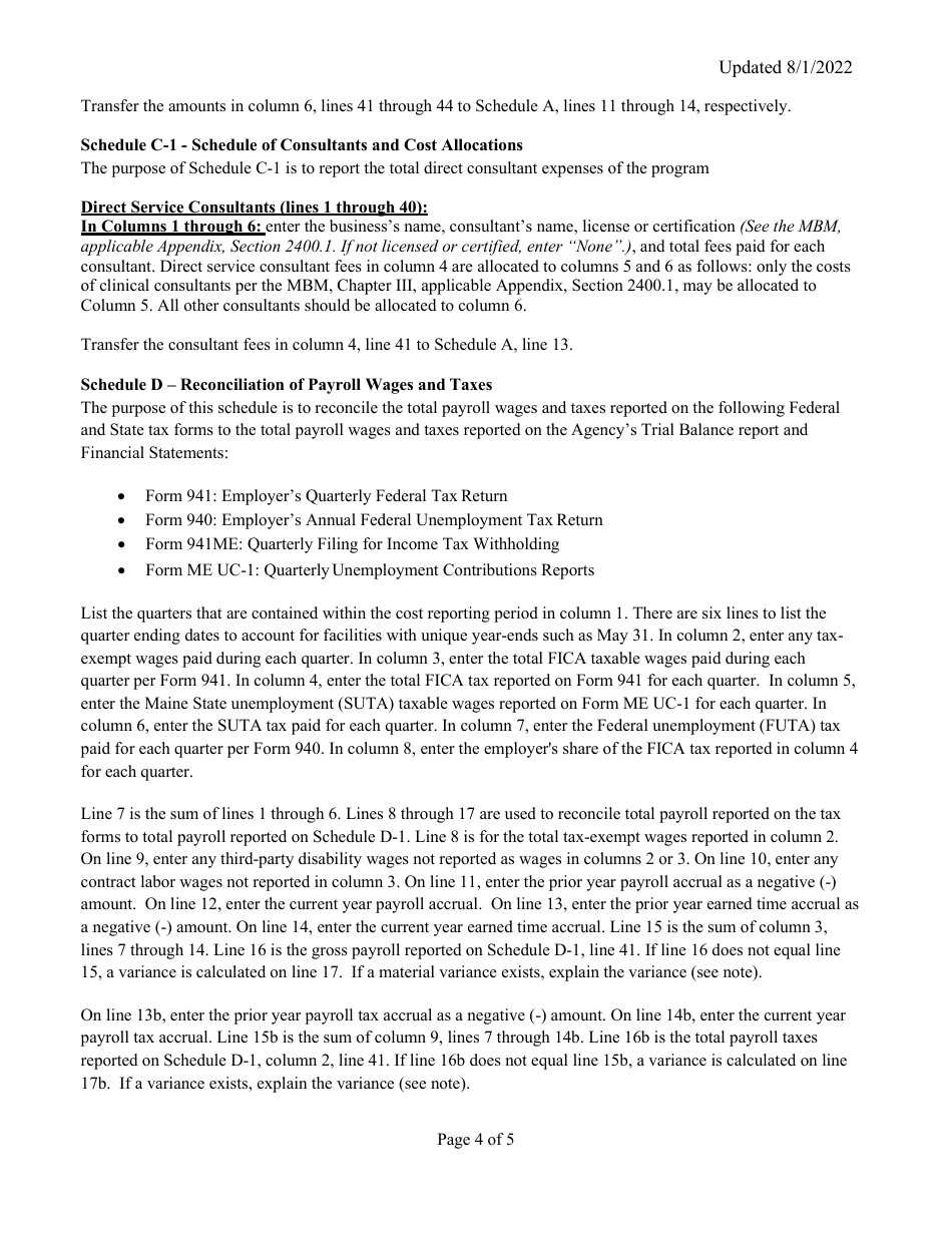 Instructions for Mainecare Cost Report for Appendix B  D Private Non-medical Institutions (Pnmi) - Maine, Page 4