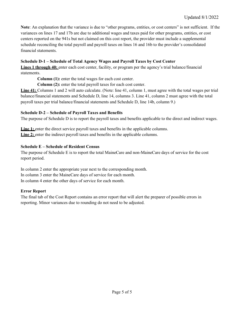Instructions for Mainecare Cost Report for Appendix B  D Private Non-medical Institutions (Pnmi) - Maine, Page 5