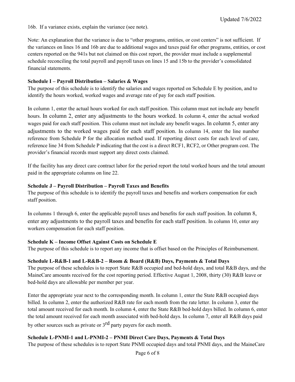 Instructions for Mainecare Cost Report for Multilevel Appendix C Private Non-medical Institutions (Pnmi) - Maine, Page 6